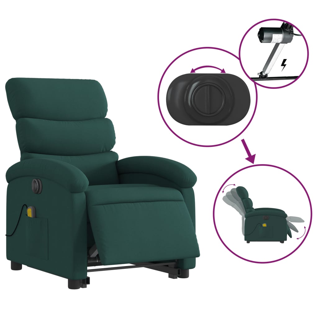Electric massage chair with stand-up aid dark green fabric