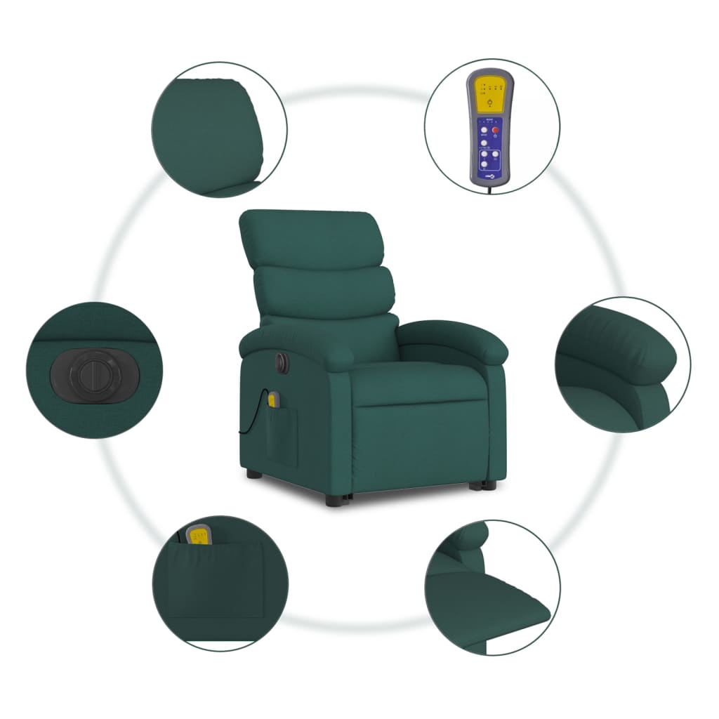 Electric massage chair with stand-up aid dark green fabric