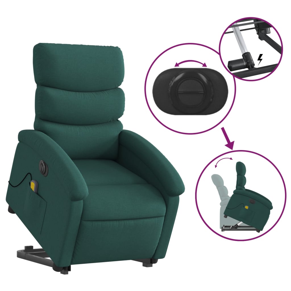 Electric massage chair with stand-up aid dark green fabric