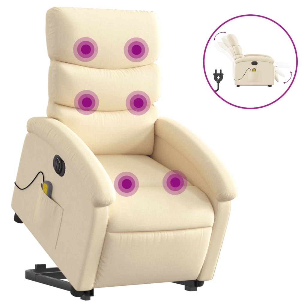 Fauteuil de massage électrique avec aide au verticalisation en tissu crème