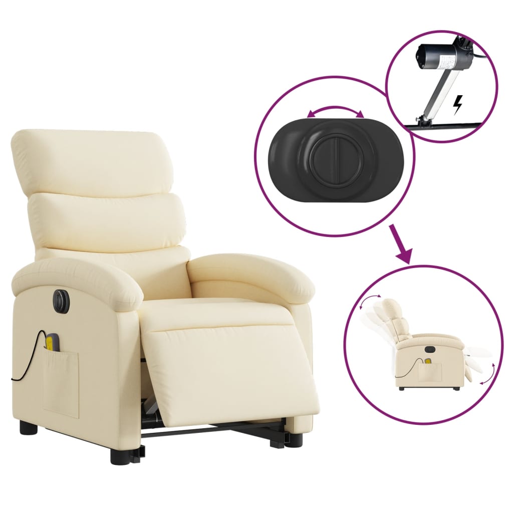 Fauteuil de massage électrique avec aide au verticalisation en tissu crème