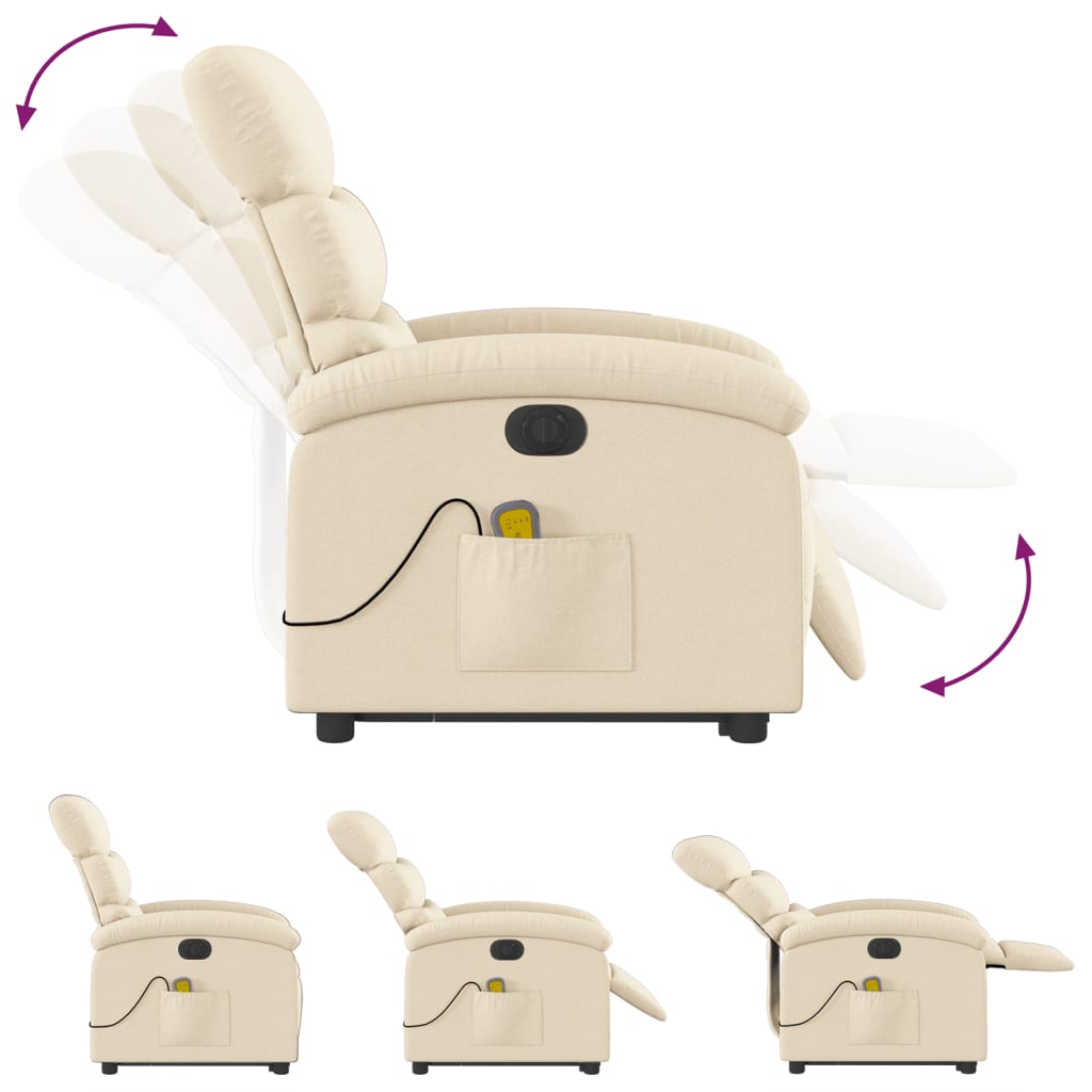 Fauteuil de massage électrique avec aide au verticalisation en tissu crème