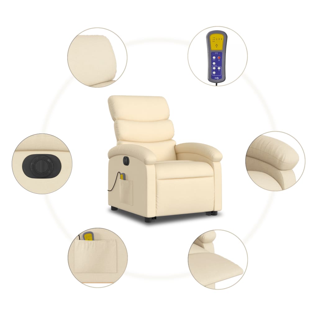 Fauteuil de massage électrique avec aide au verticalisation en tissu crème