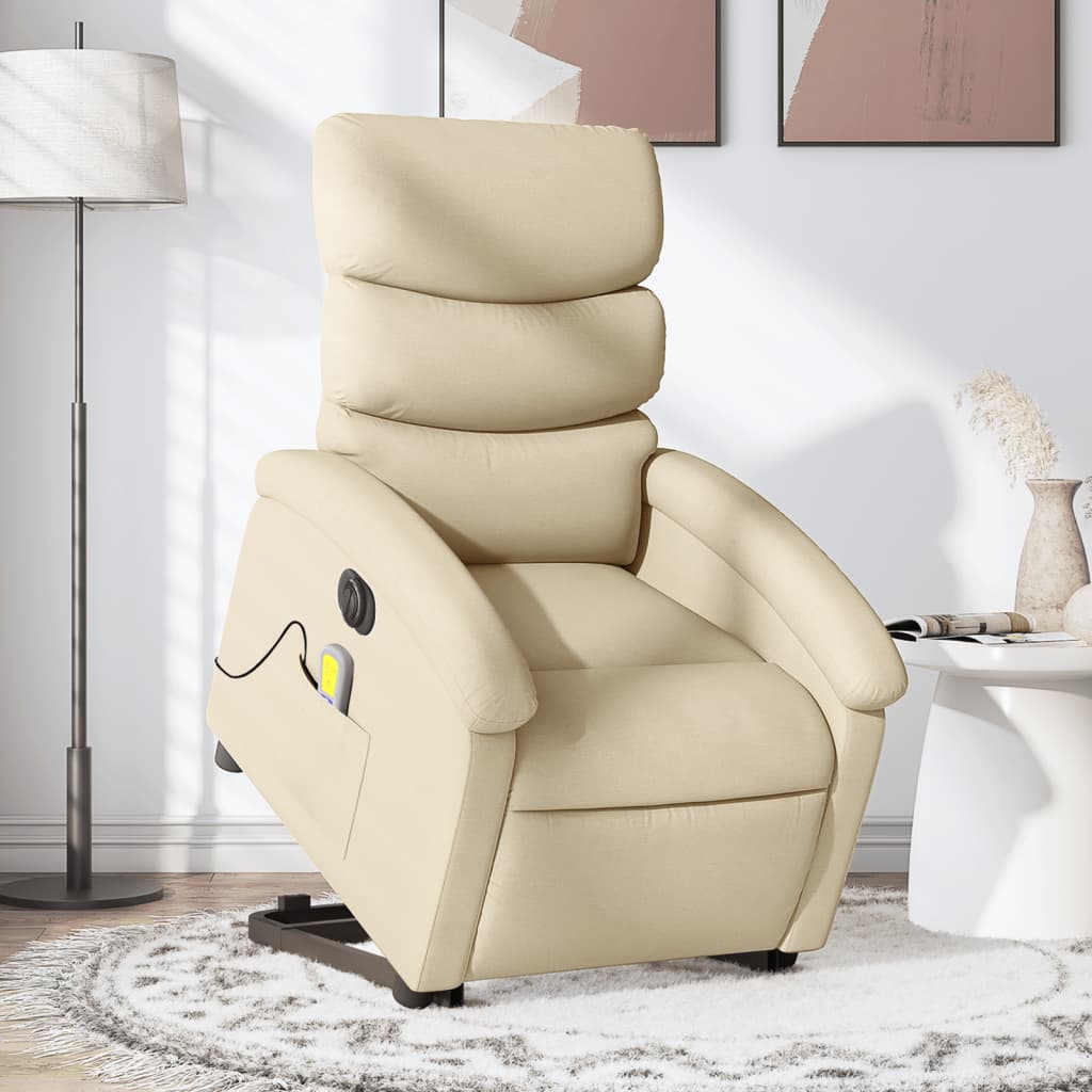 Fauteuil de massage électrique avec aide au verticalisation en tissu crème