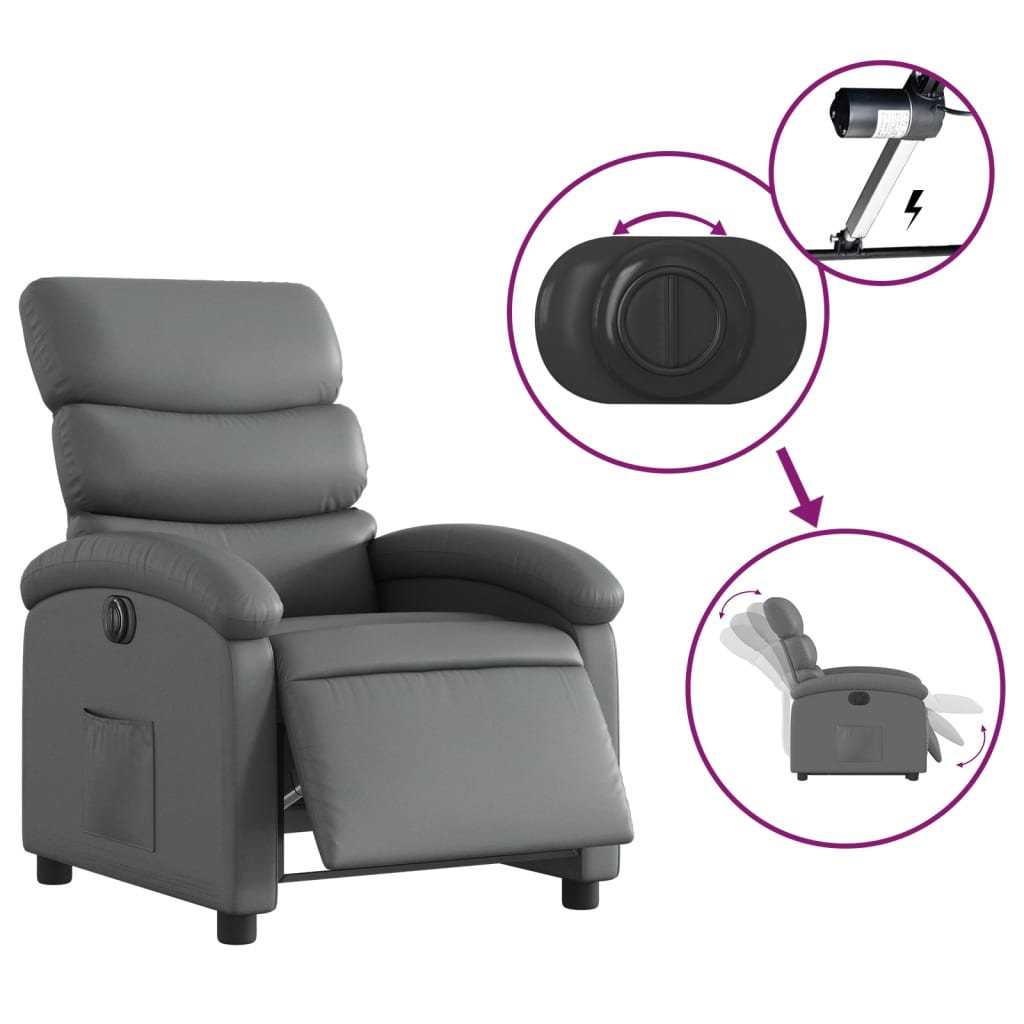 Electric recliner chair grey imitation leather