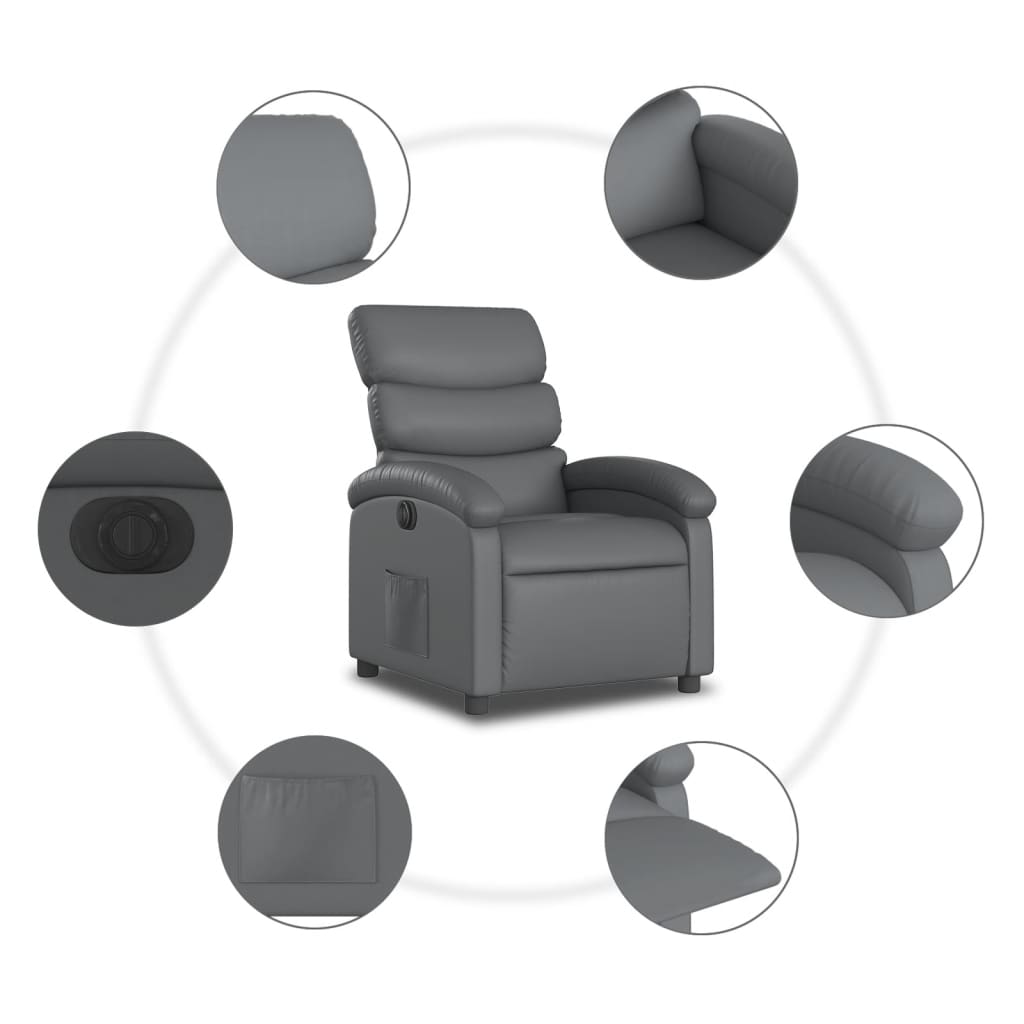 Electric recliner chair grey imitation leather
