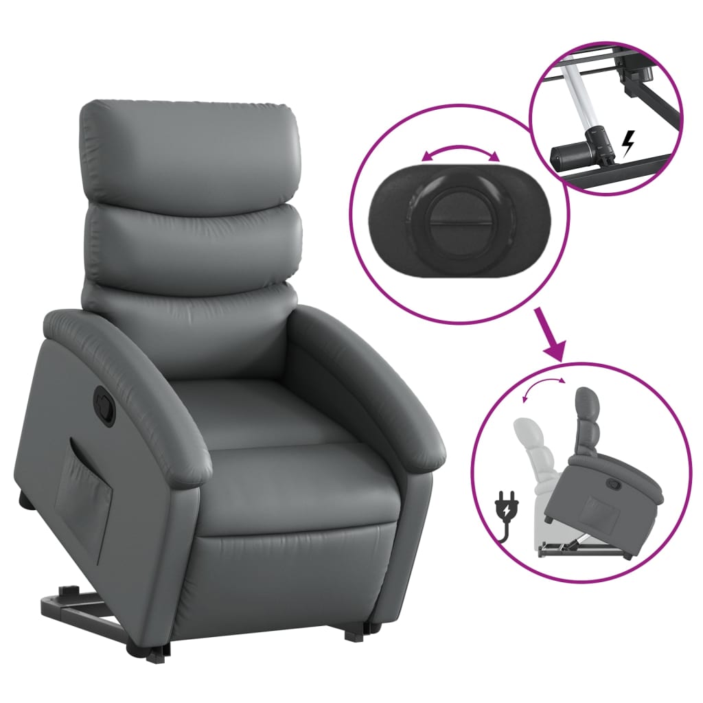 Fauteuil inclinable avec aide à la verticalisation, similicuir gris