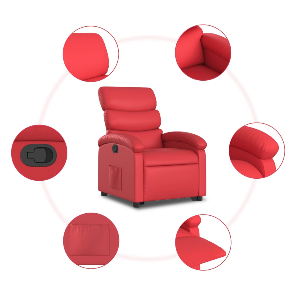 Fauteuil inclinable avec aide à la verticalisation, rouge, similicuir