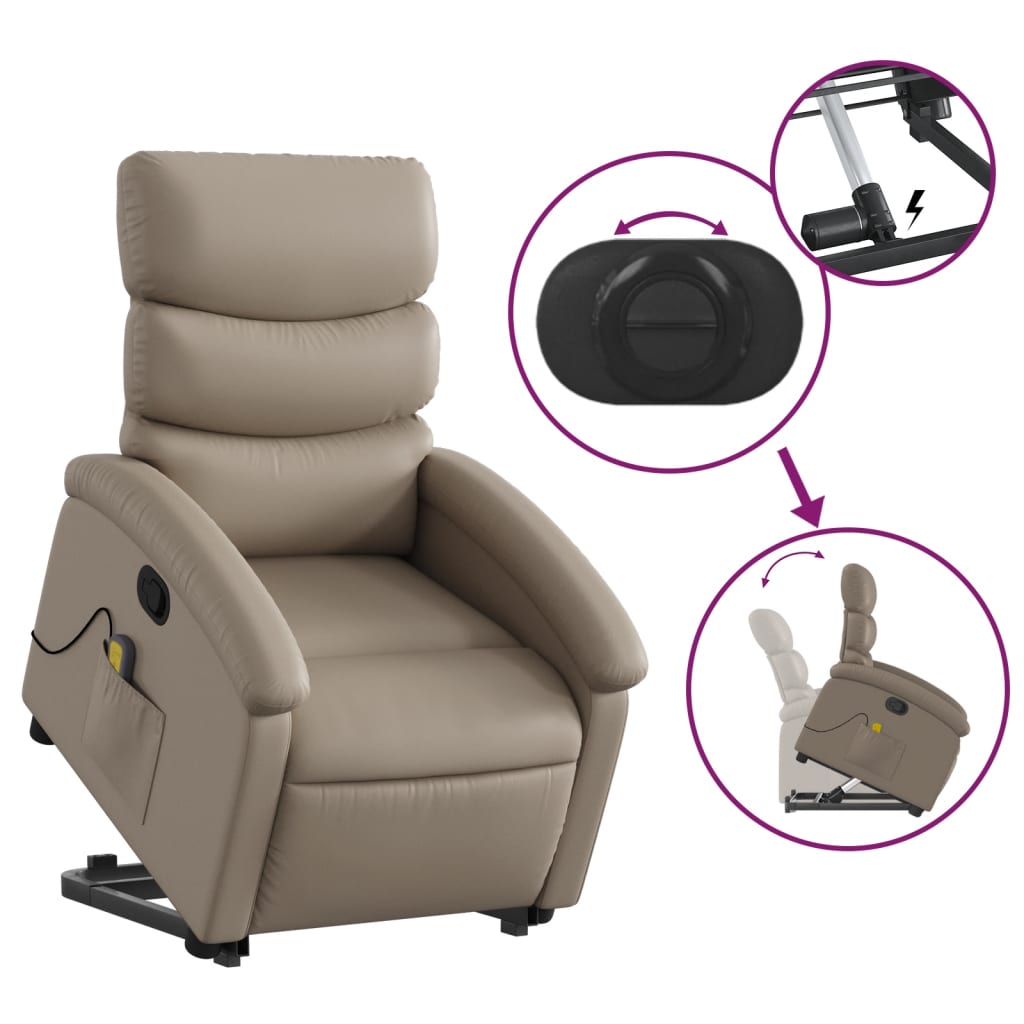 Fauteuil de massage avec aide à la verticalisation, marron cappuccino, cuir artificiel