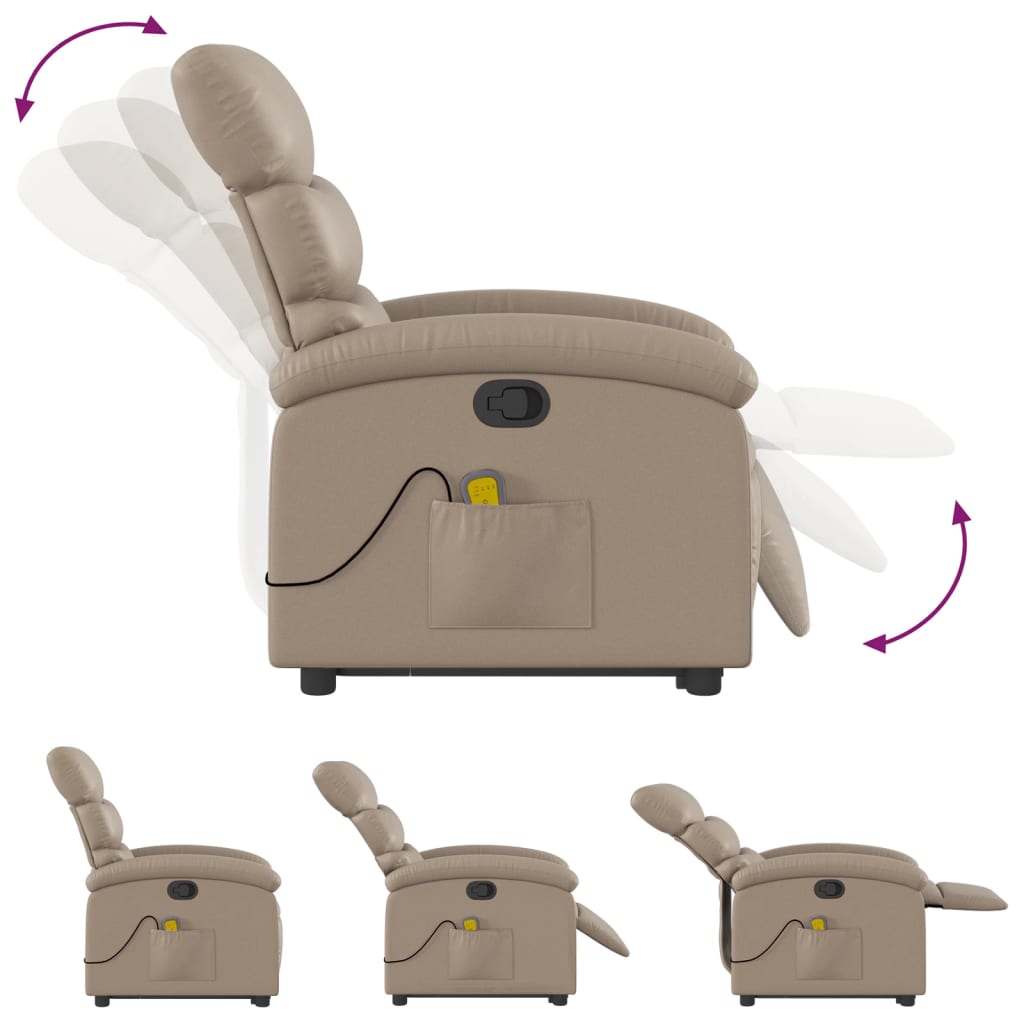 Fauteuil de massage avec aide à la verticalisation, marron cappuccino, cuir artificiel