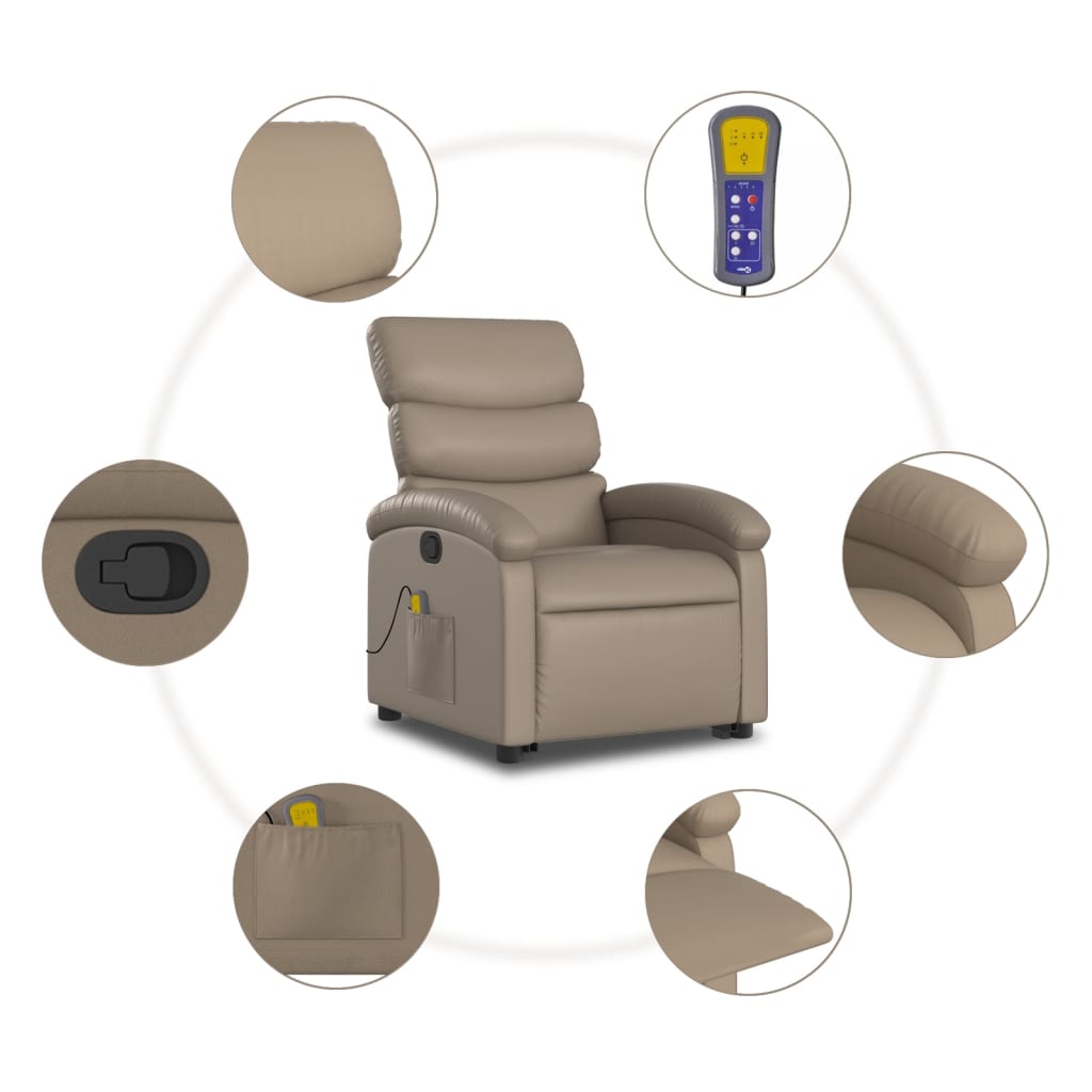 Fauteuil de massage avec aide à la verticalisation, marron cappuccino, cuir artificiel