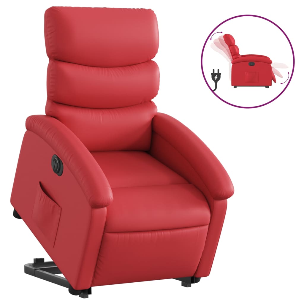 Fauteuil relax avec releveur électrique, rouge, simili cuir