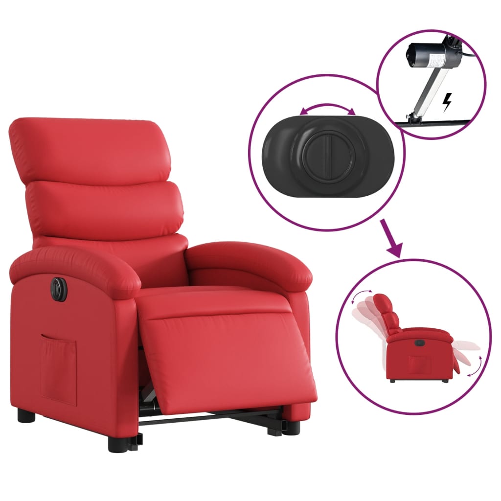 Fauteuil relax avec releveur électrique, rouge, simili cuir