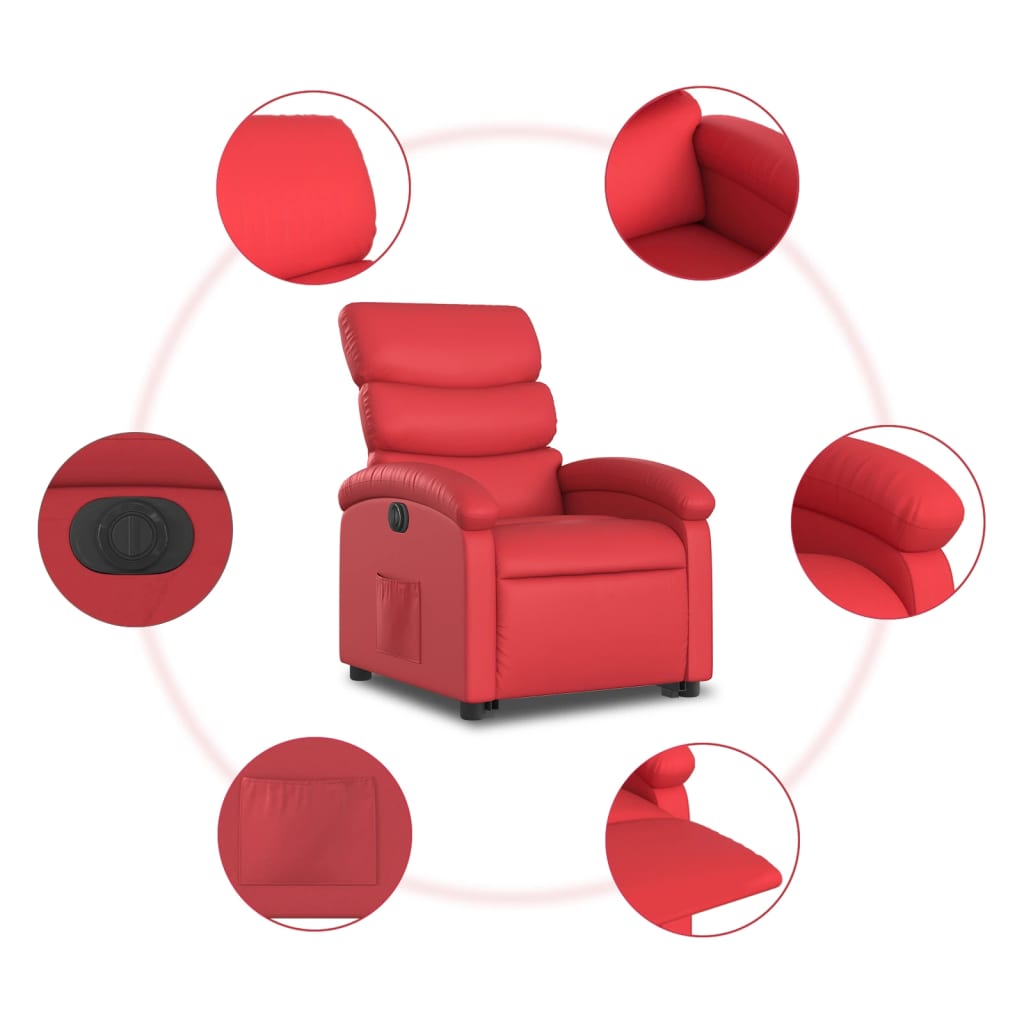Fauteuil relax avec releveur électrique, rouge, simili cuir
