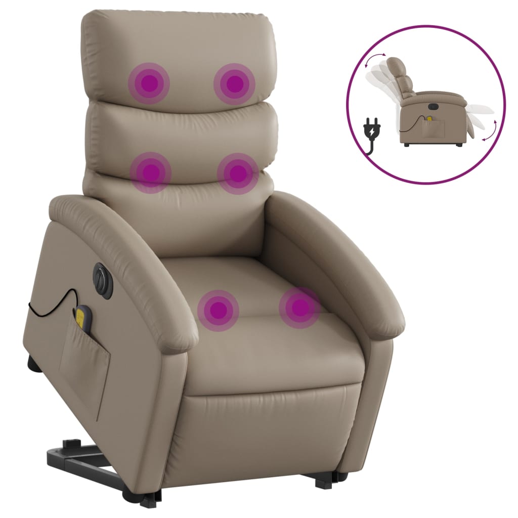 Fauteuil de massage avec aide électrique au verticalisation, cappuccino, cuir artificiel