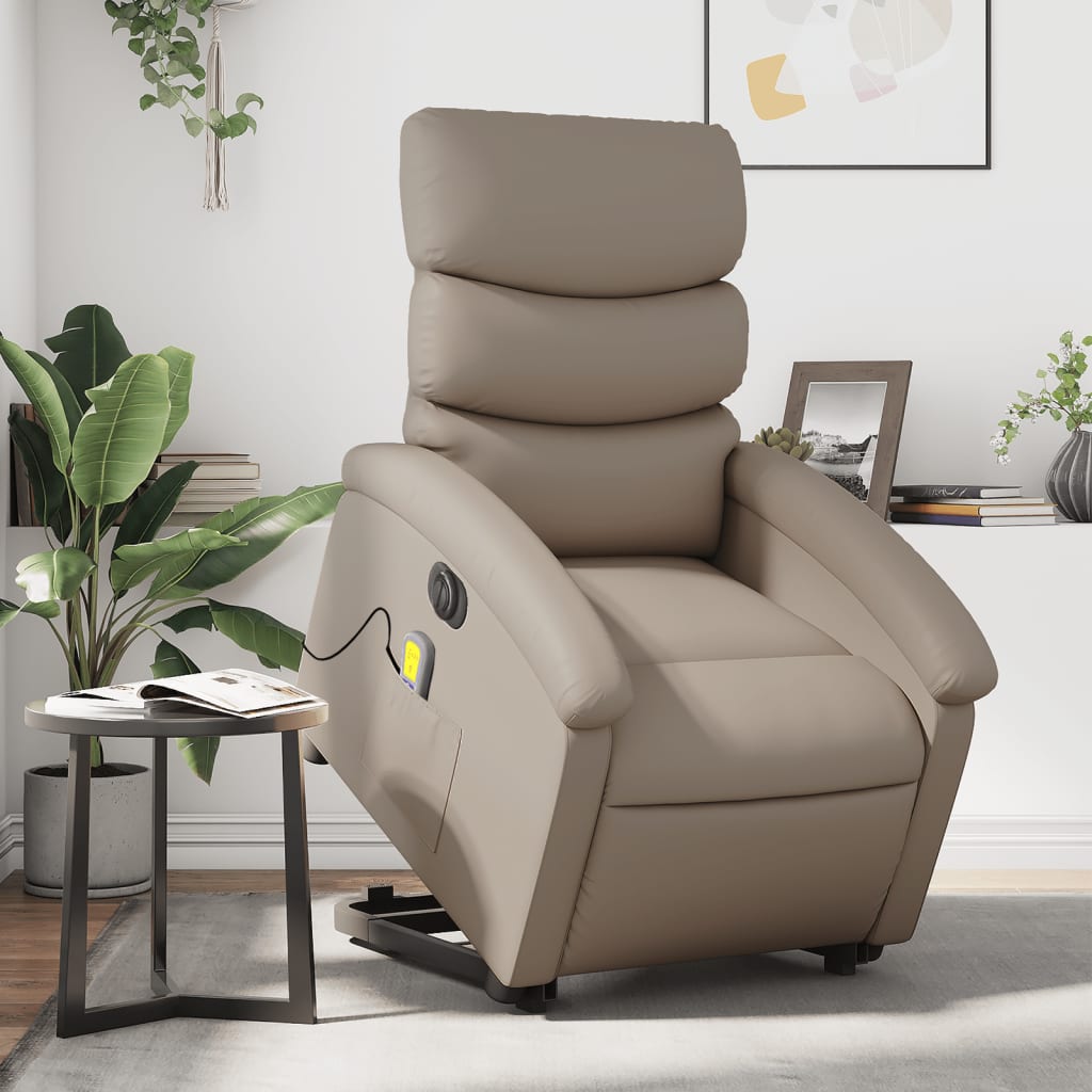 Fauteuil de massage avec aide électrique au verticalisation, cappuccino, cuir artificiel