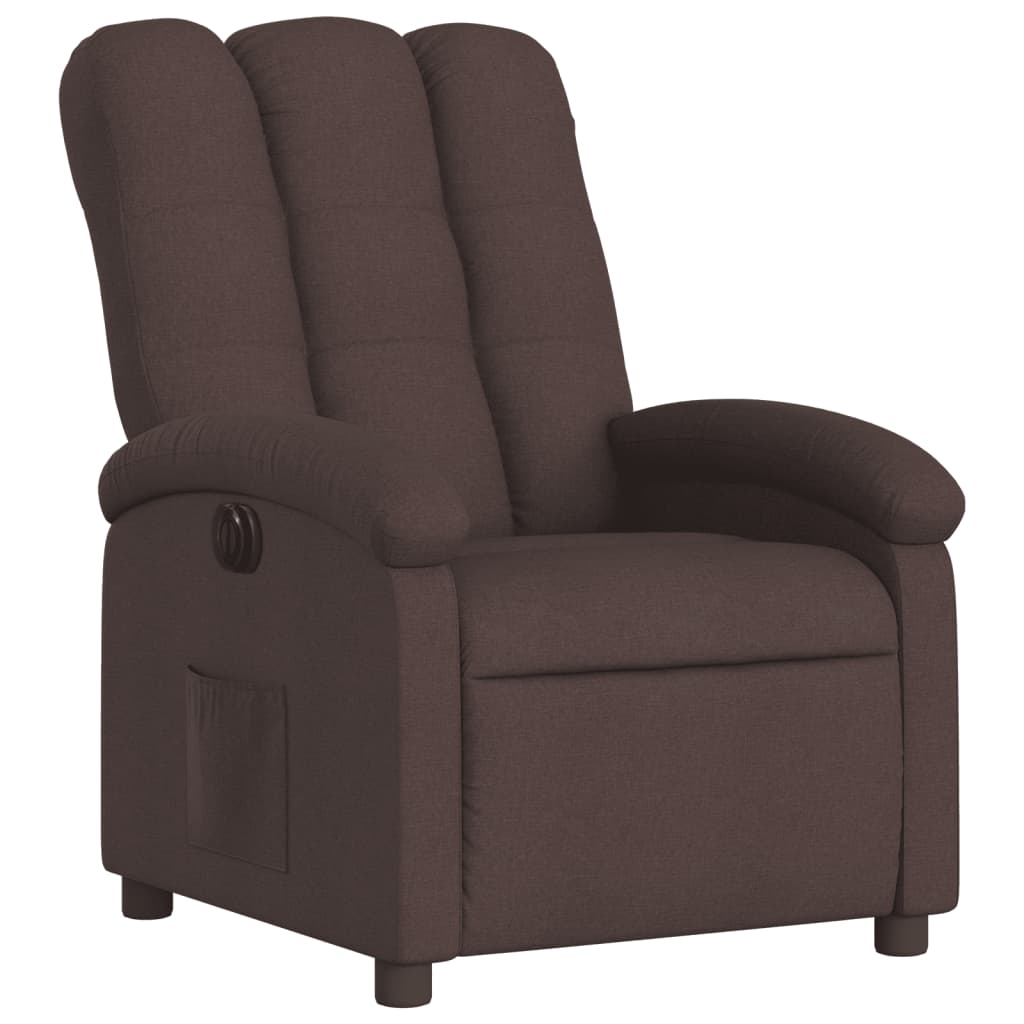 Electric recliner chair in dark brown fabric