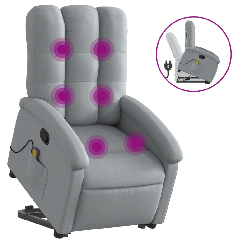 Massage chair with stand-up aid light grey fabric
