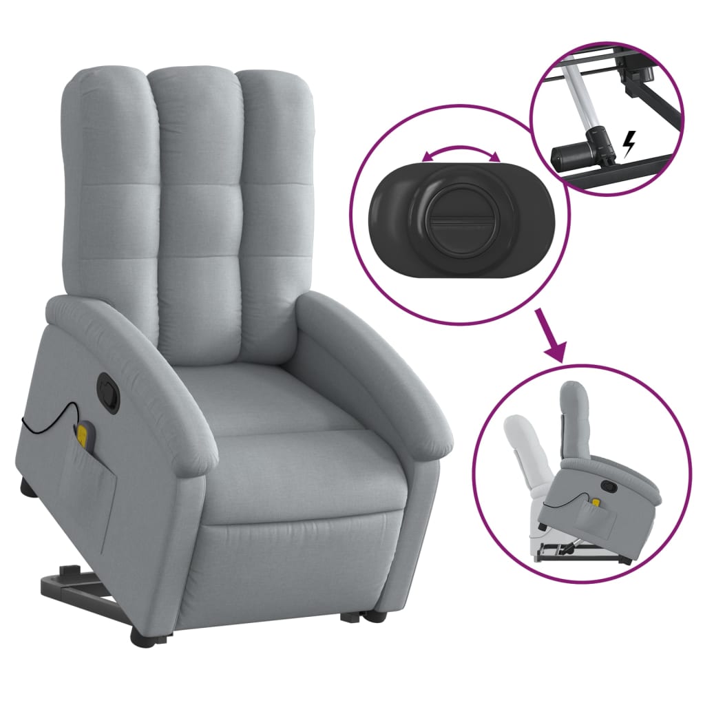 Massage chair with stand-up aid light grey fabric