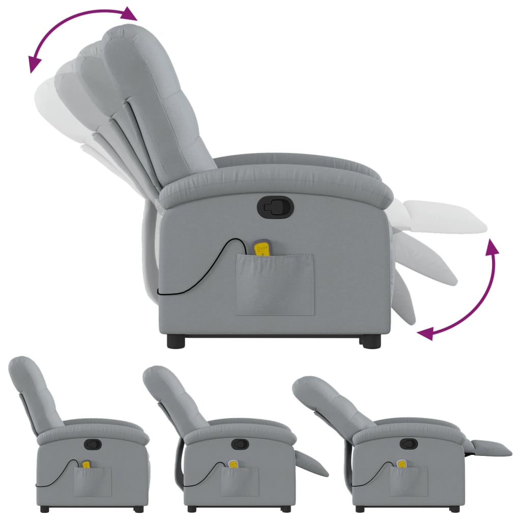 Massage chair with stand-up aid light grey fabric