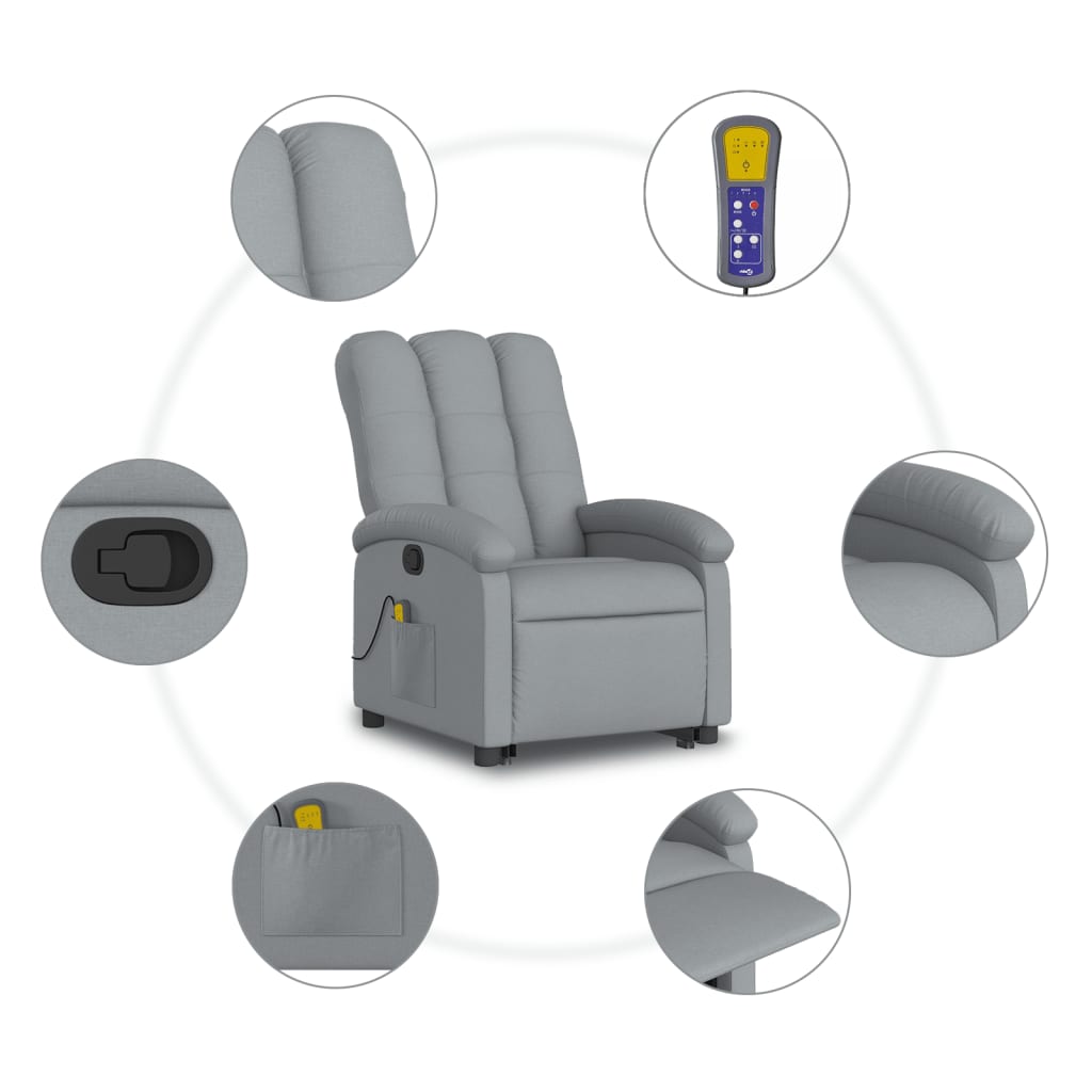 Massage chair with stand-up aid light grey fabric