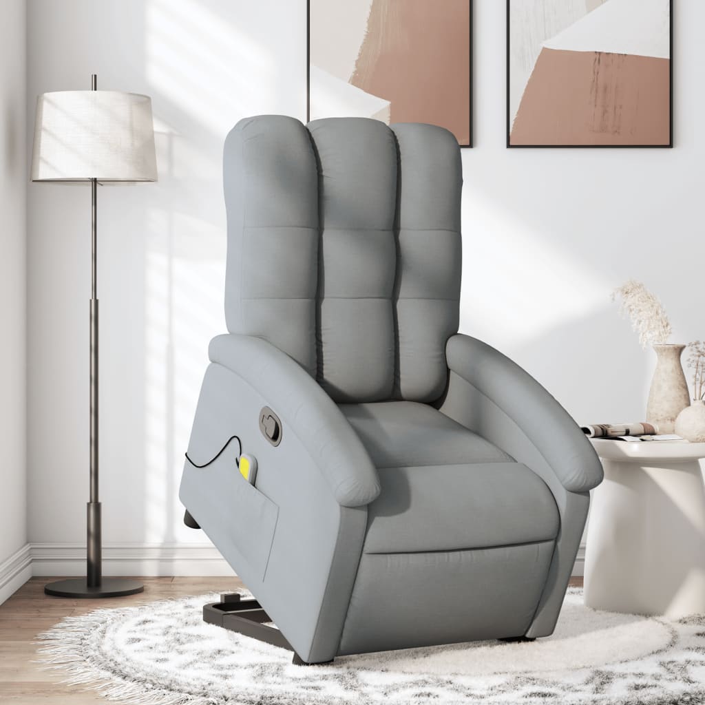 Massage chair with stand-up aid light grey fabric