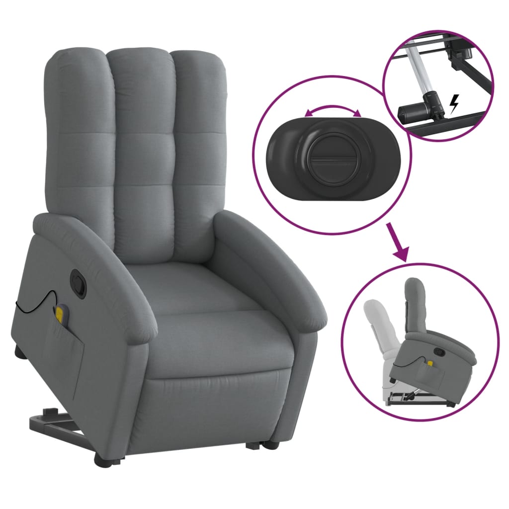 Fauteuil de massage avec aide au verticalisation en tissu gris foncé