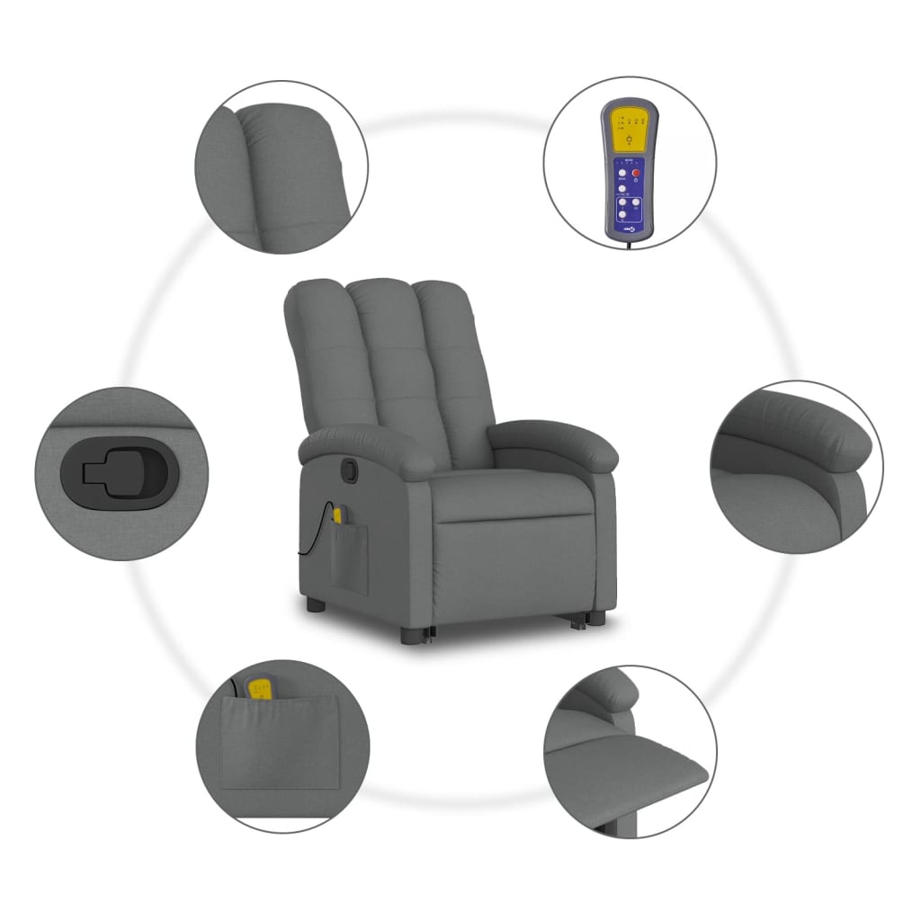Fauteuil de massage avec aide au verticalisation en tissu gris foncé