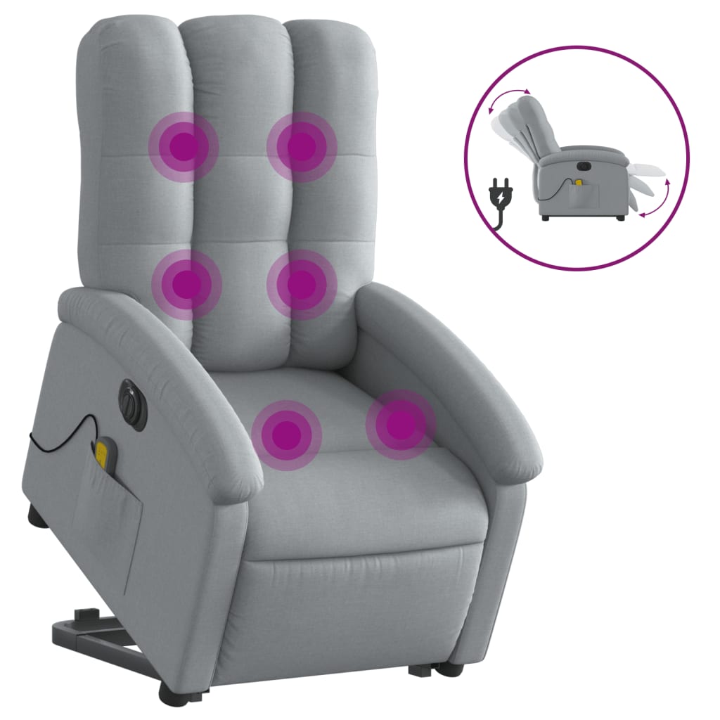 Electric massage chair with stand-up aid light grey fabric