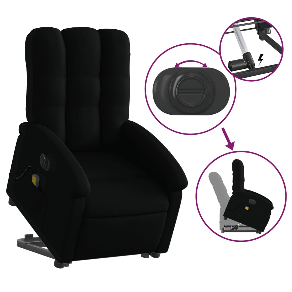 Electric massage chair with stand-up aid, black fabric