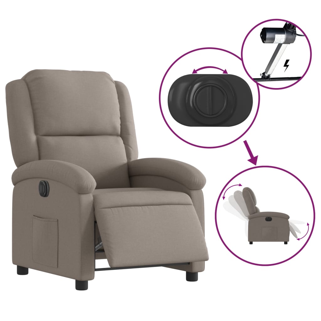 Fauteuil inclinable électrique en tissu taupe