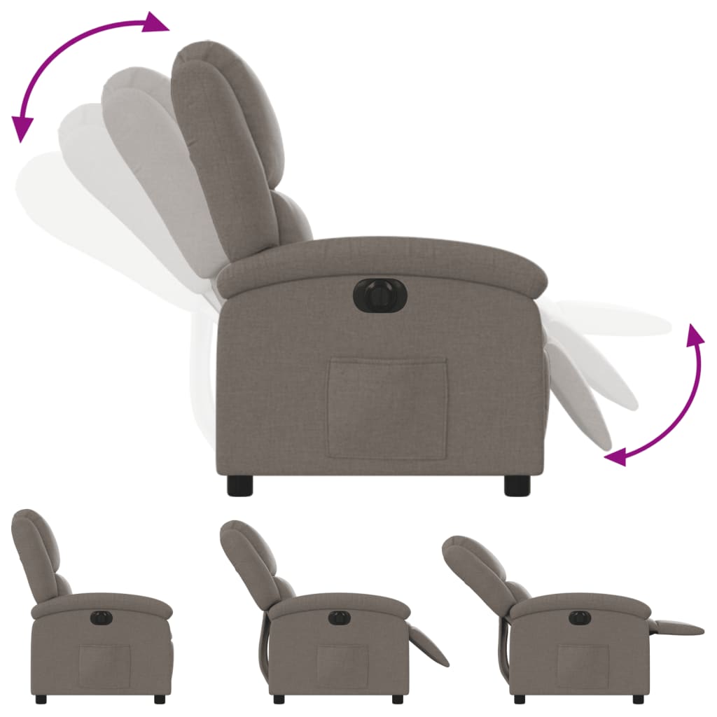 Fauteuil inclinable électrique en tissu taupe