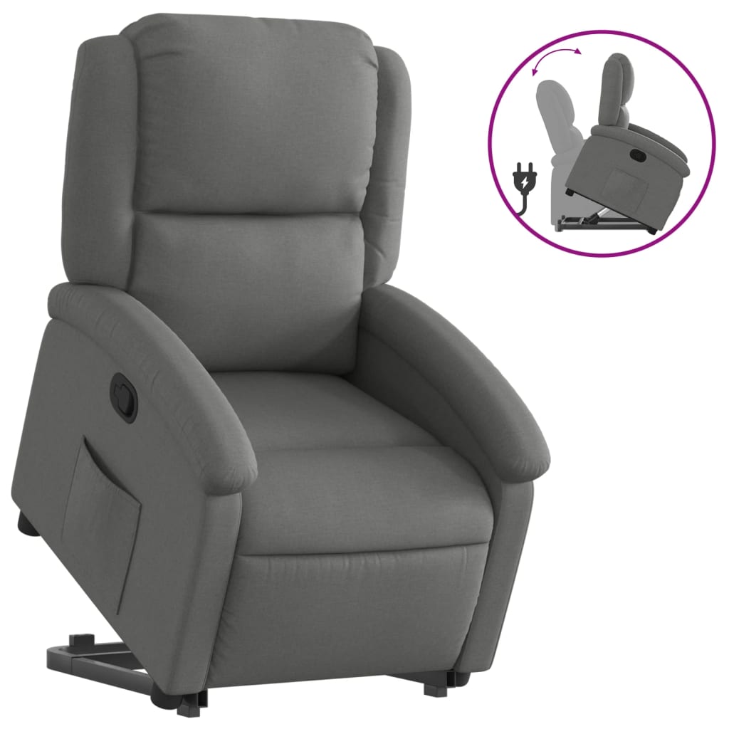 Relaxing chair with stand-up aid dark grey fabric