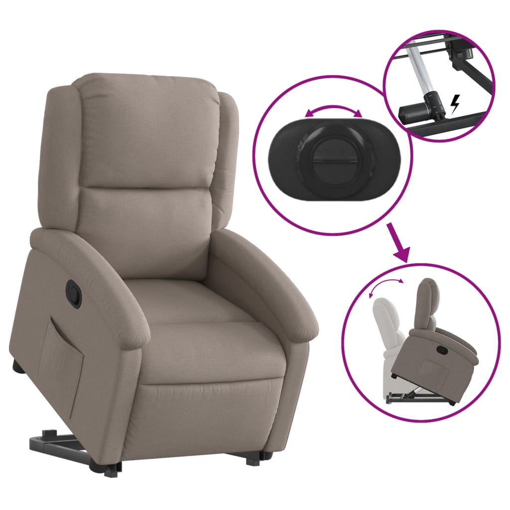 Relaxing chair with stand-up aid taupe fabric