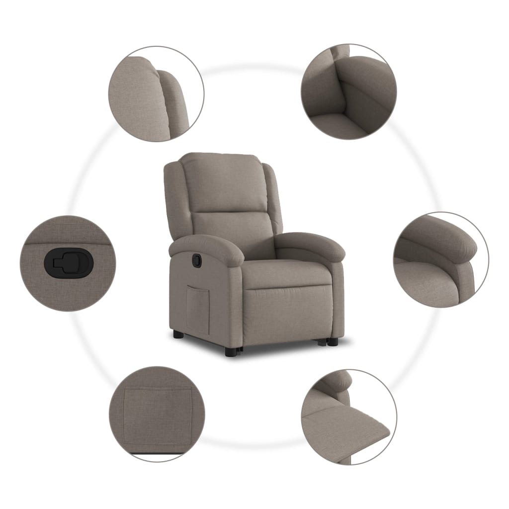 Relaxing chair with stand-up aid taupe fabric