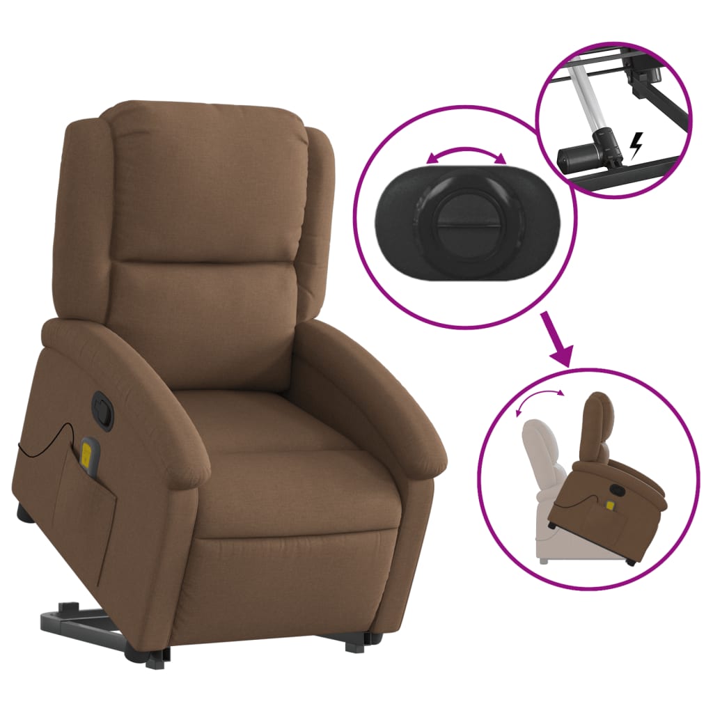 Massage chair with stand-up aid brown fabric