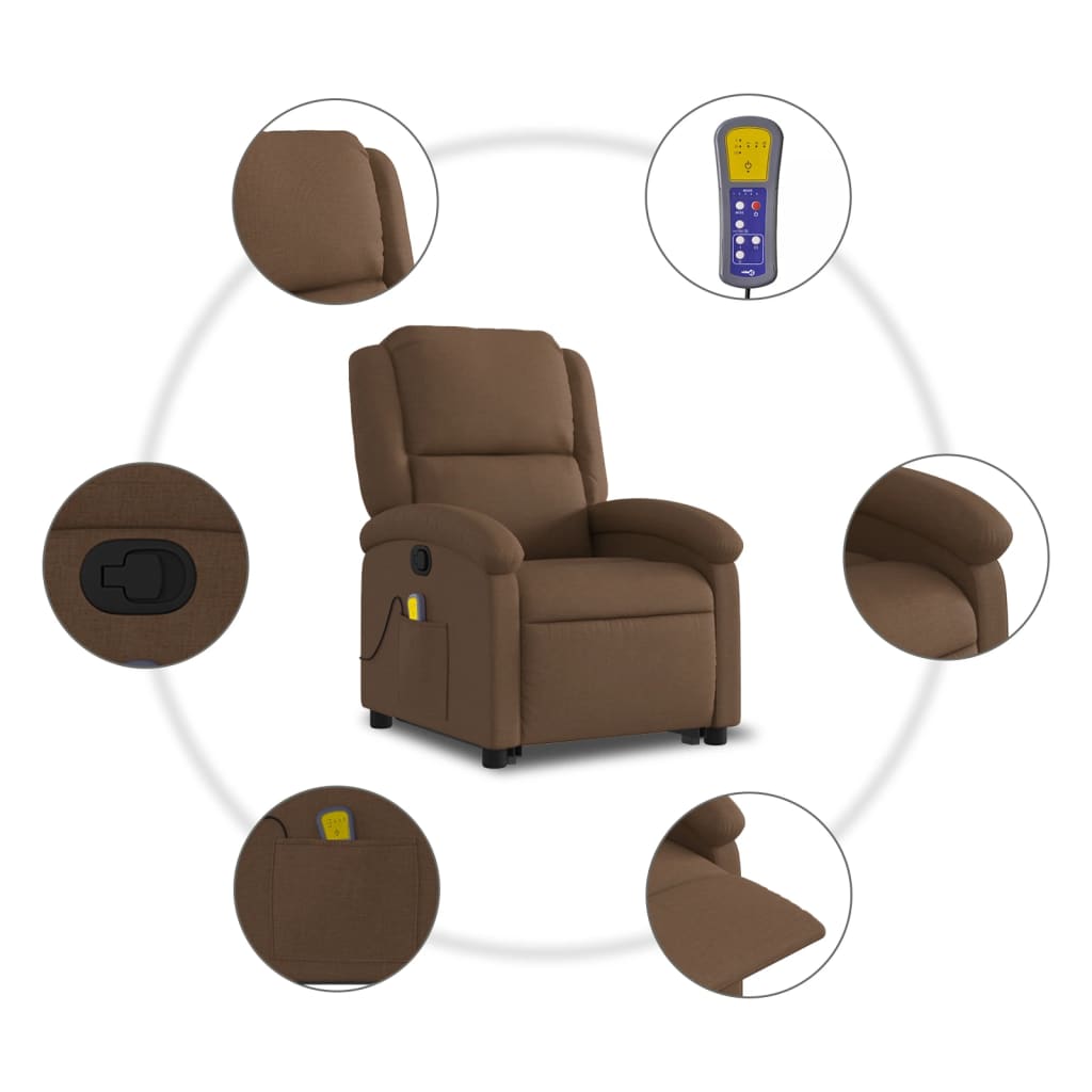Massage chair with stand-up aid brown fabric