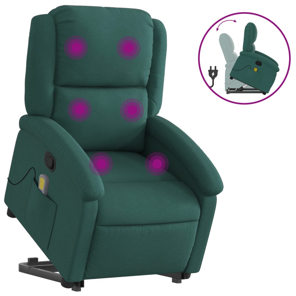Fauteuil de massage avec aide à la verticalisation en tissu vert foncé