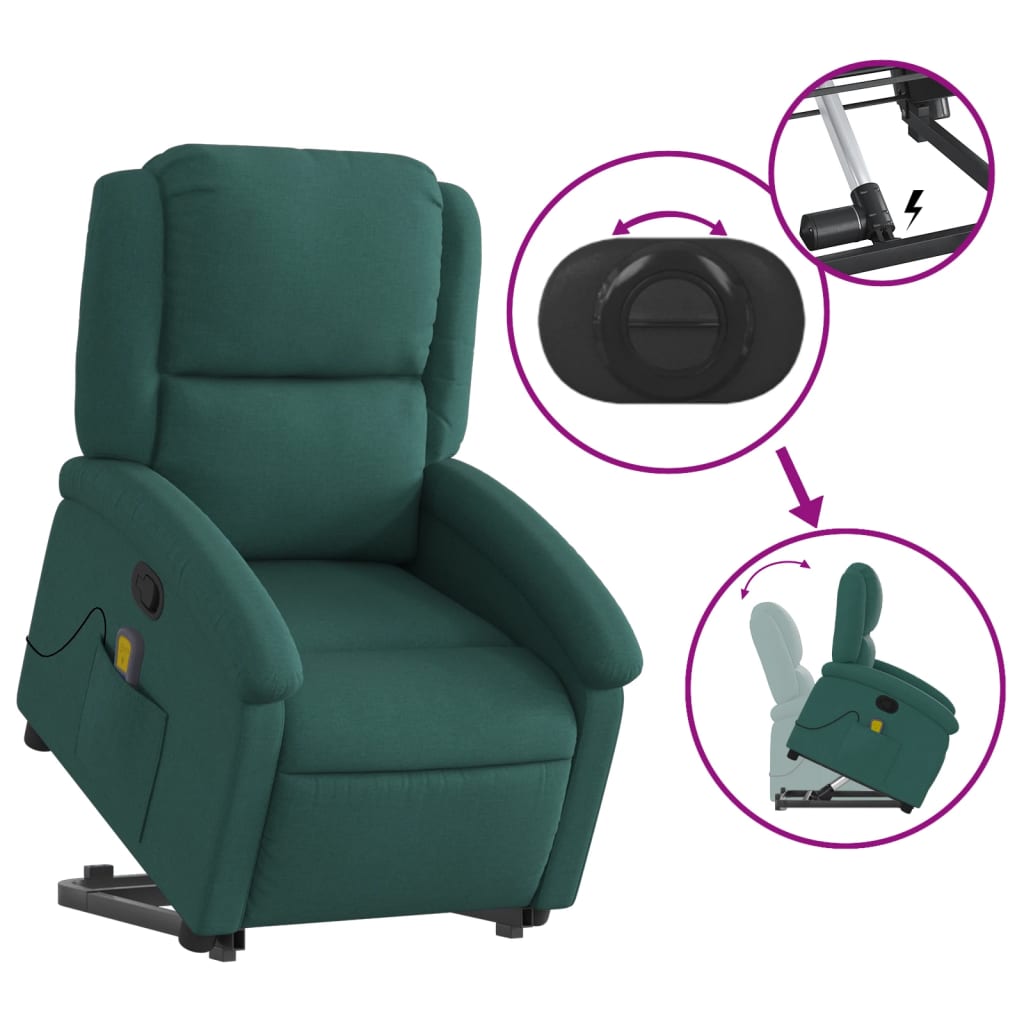 Fauteuil de massage avec aide à la verticalisation en tissu vert foncé