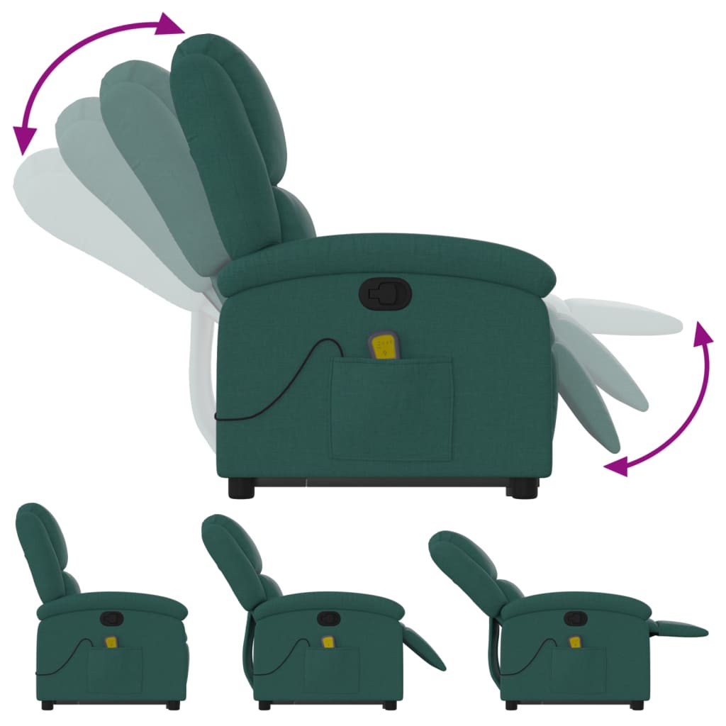 Fauteuil de massage avec aide à la verticalisation en tissu vert foncé