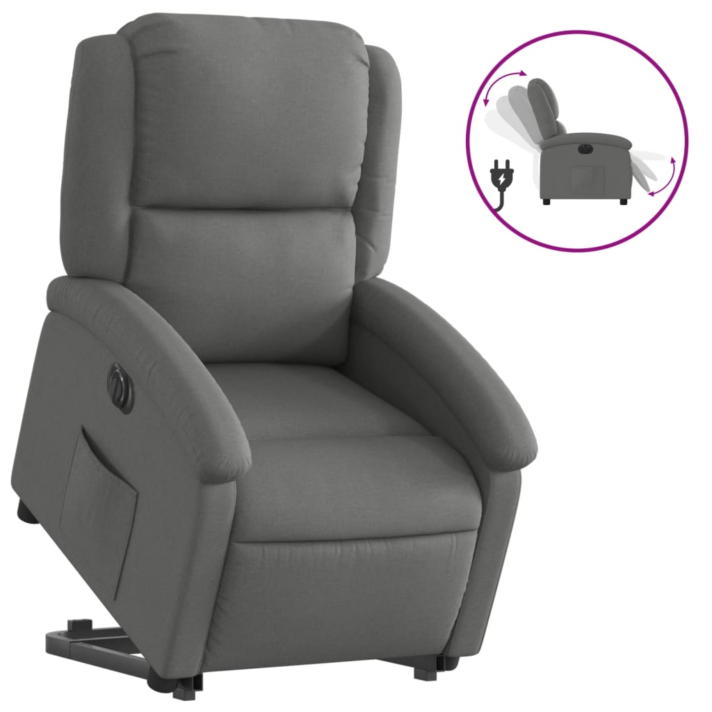 Fauteuil relax avec releveur électrique en tissu gris foncé