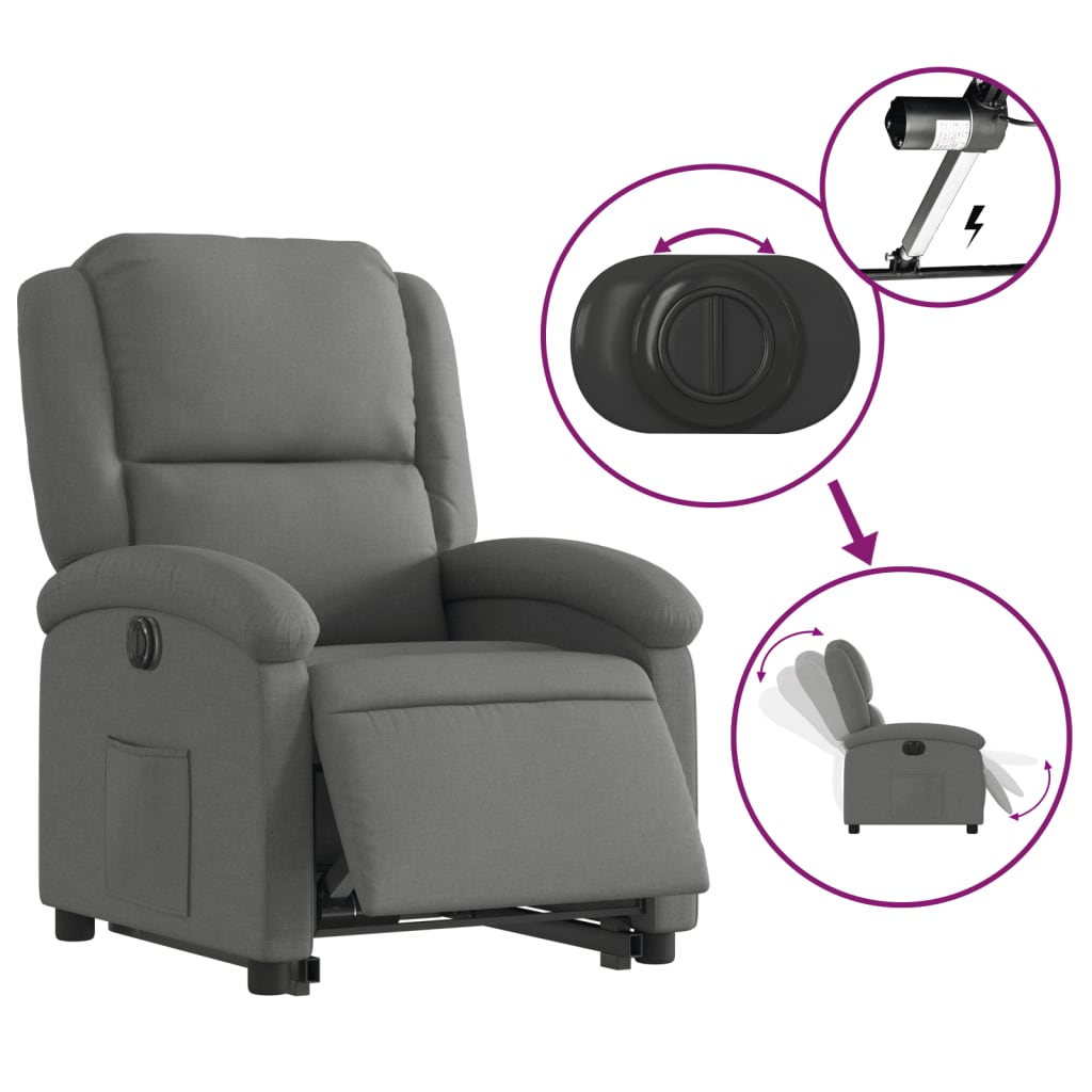 Fauteuil relax avec releveur électrique en tissu gris foncé