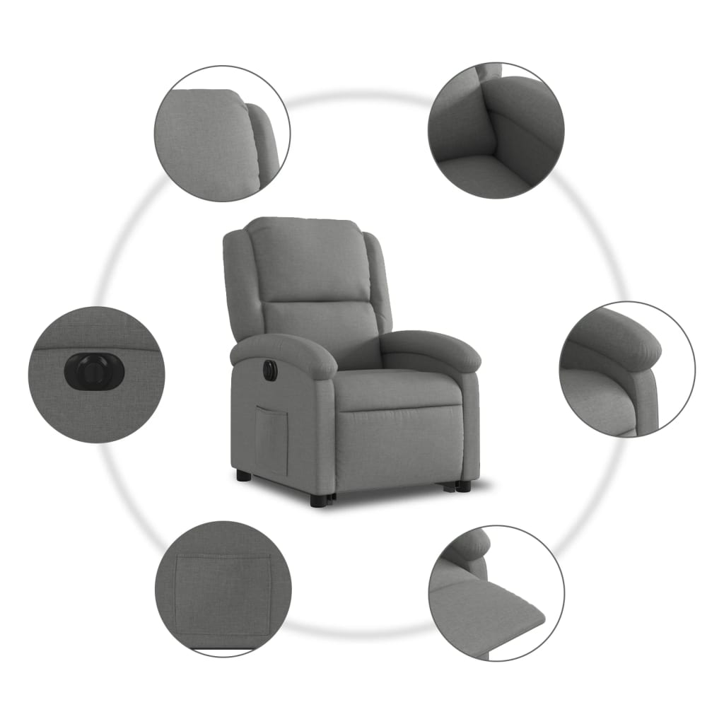 Fauteuil relax avec releveur électrique en tissu gris foncé