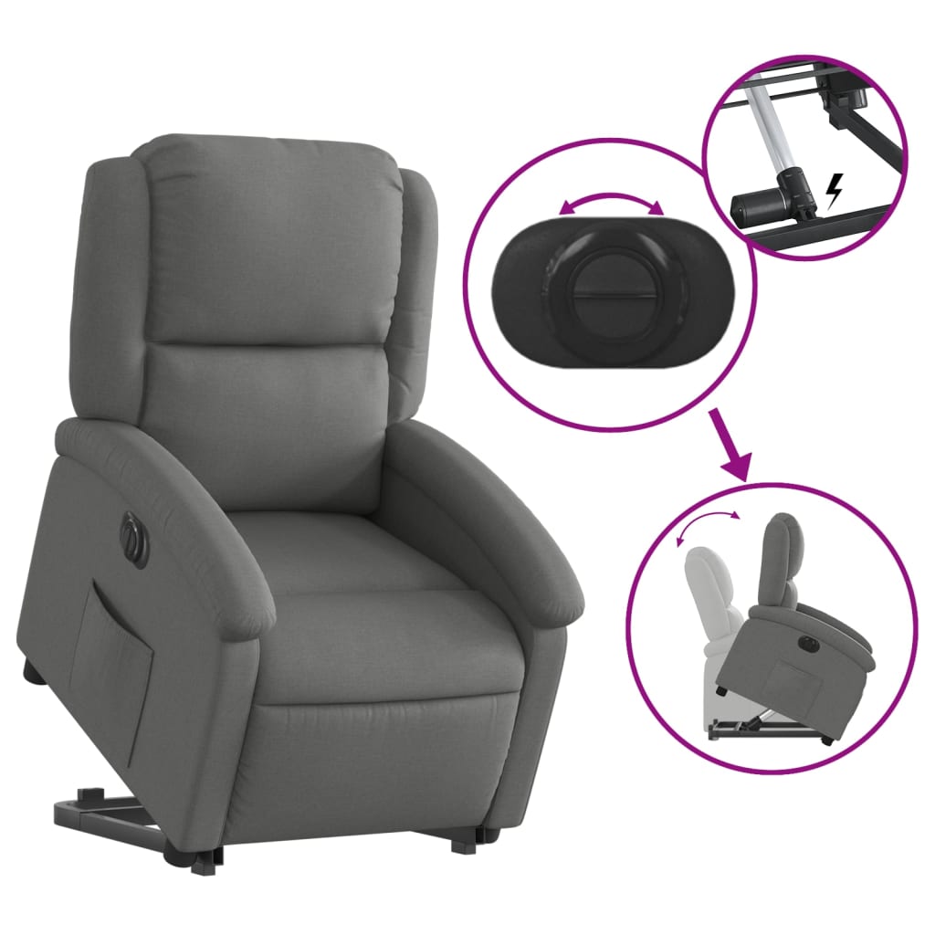 Fauteuil relax avec releveur électrique en tissu gris foncé