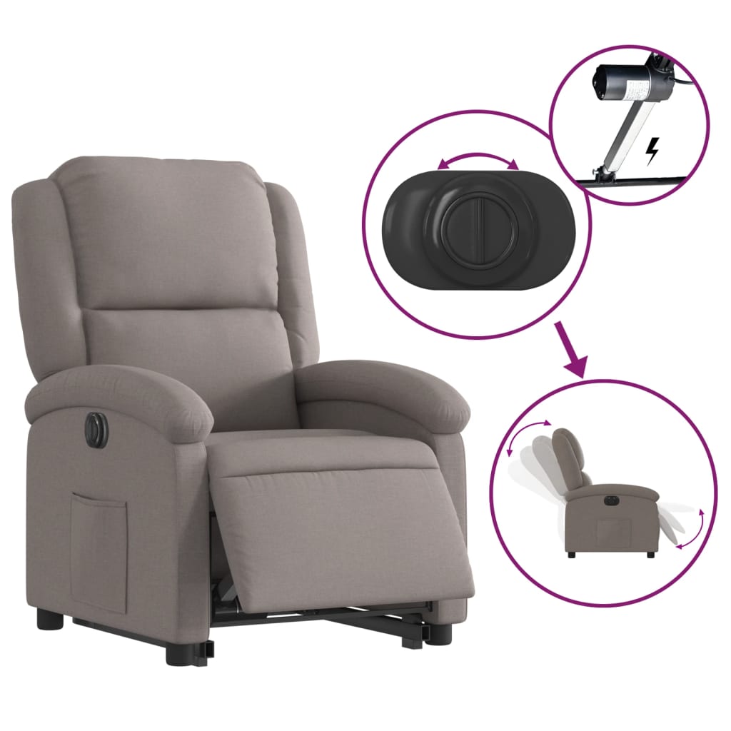 Fauteuil relax avec releveur électrique en tissu taupe
