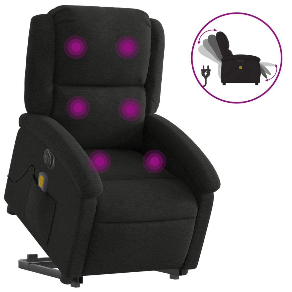 Fauteuil de massage électrique avec aide au verticalisation, tissu noir