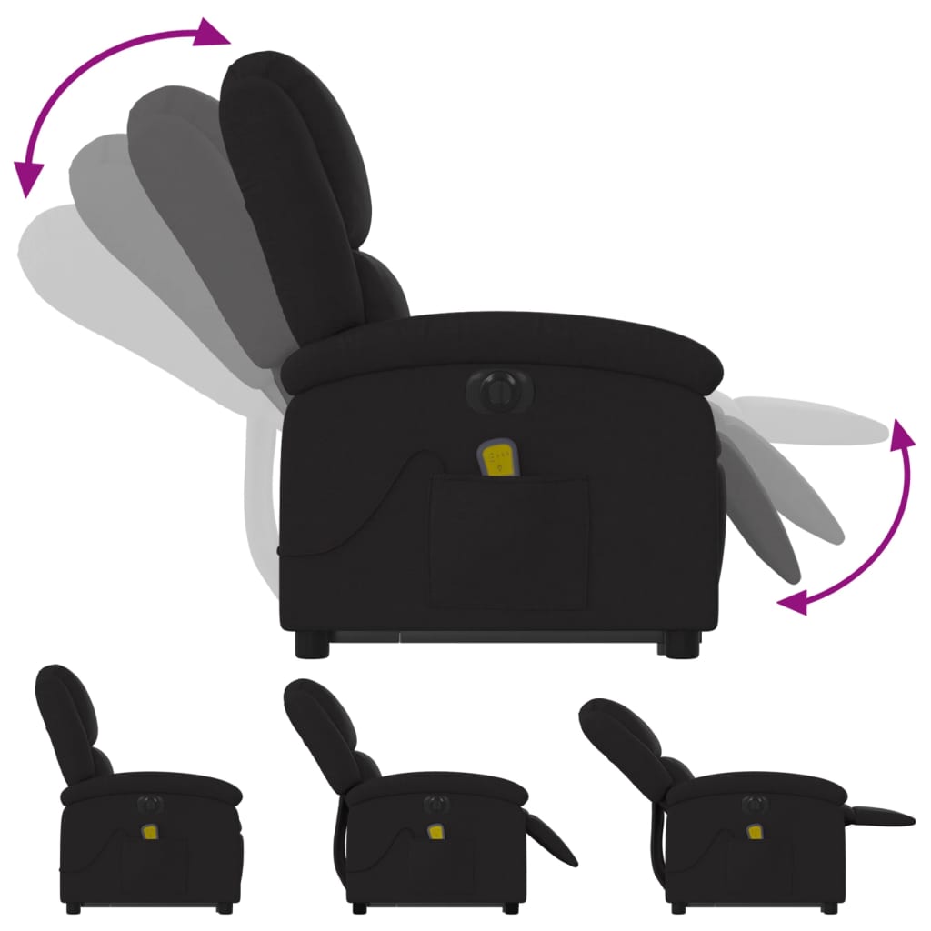 Fauteuil de massage électrique avec aide au verticalisation, tissu noir