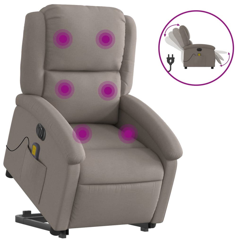 Electric massage chair with stand-up aid taupe fabric