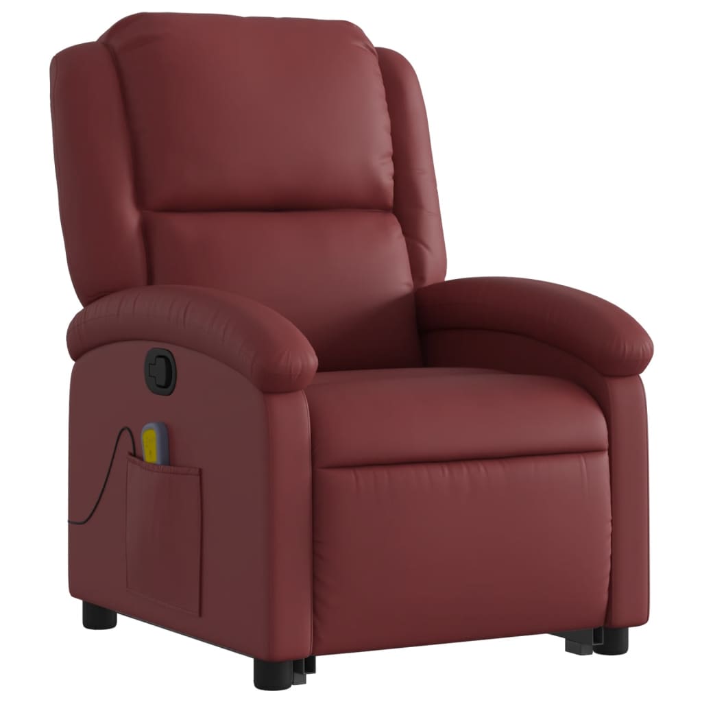Fauteuil de massage avec aide à la verticalisation en cuir artificiel rouge vin