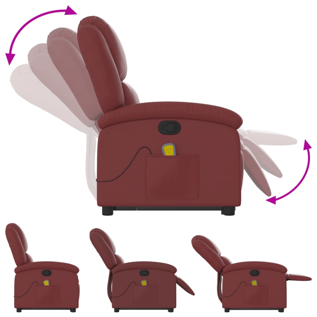 Fauteuil de massage avec aide à la verticalisation en cuir artificiel rouge vin